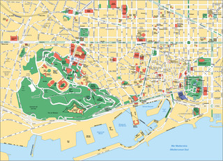 Carte touristique des musÃ©es, lieux touristiques, sites touristiques, attractions et monuments de Barcelone